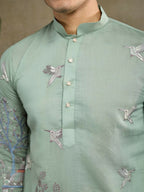 Vastranavya Pista Green Exclusive Festival Wear Viscose Silk Thread & Sequence Embroidered Work Kurta | Grocsy