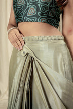 Green Satin Solid Designer, Printed Party Wear Ready To Wear Saree - Nasreen | Grocsy