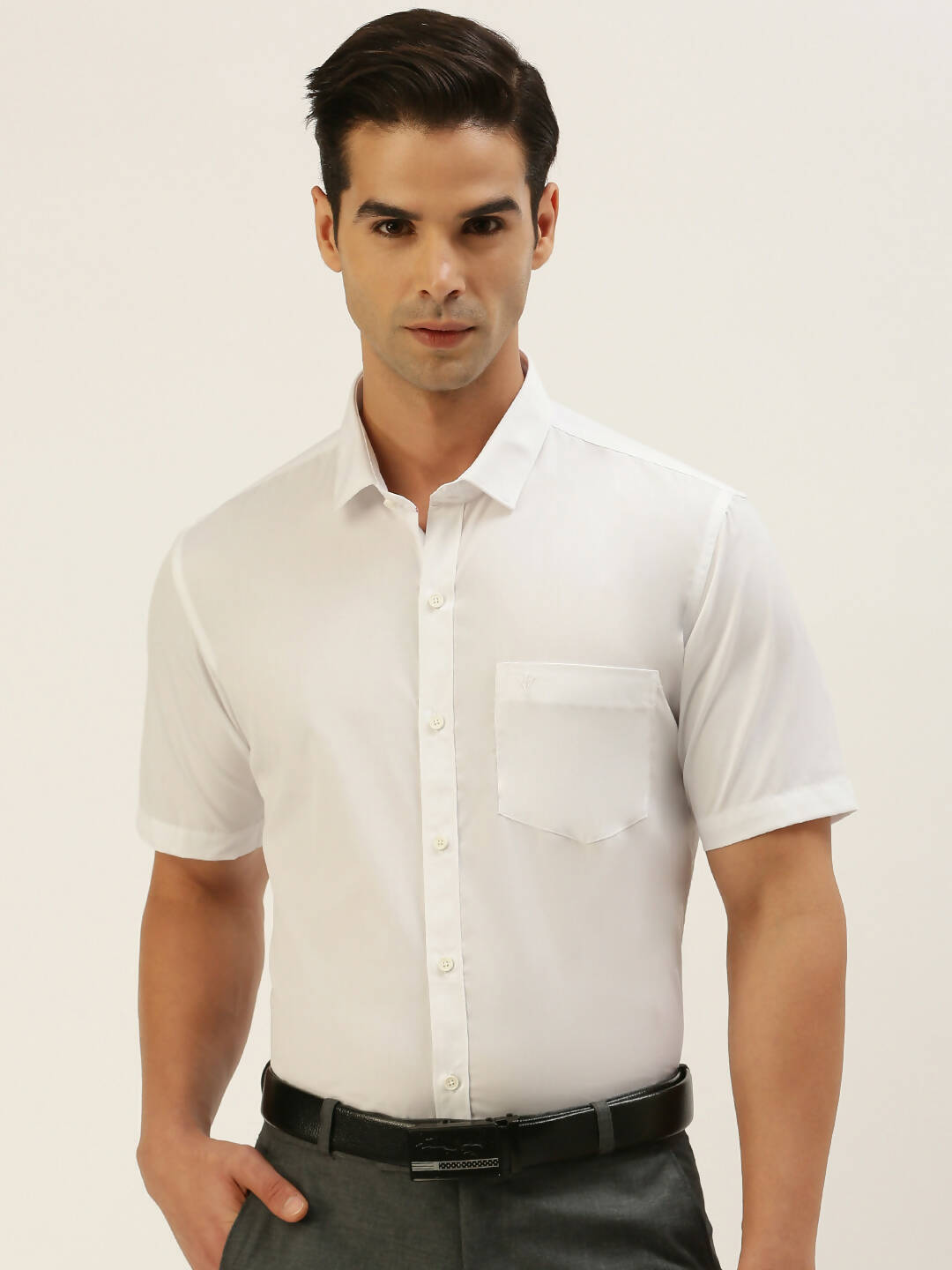Ramraj Cotton Mens Half Sleeve Formal 100% Cotton White Shirt | Grocsy