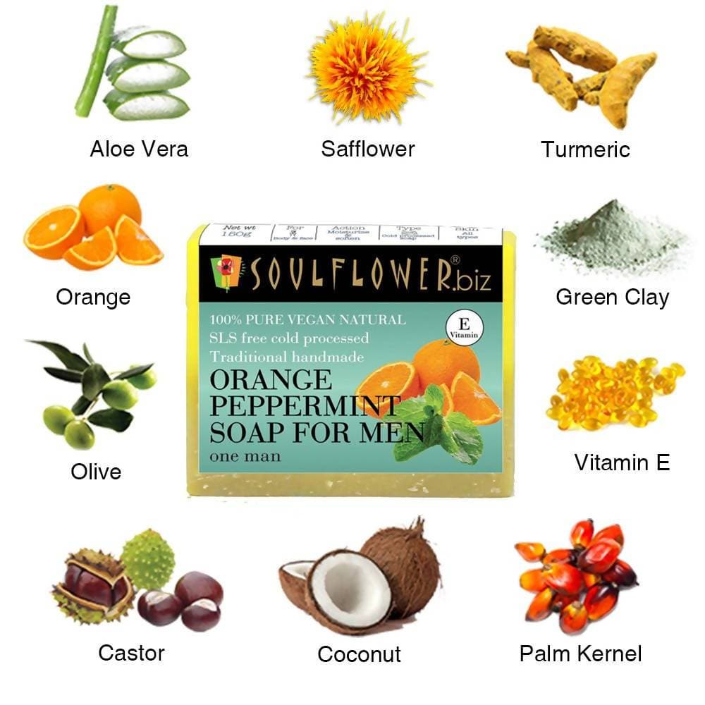 Soulflower Orange Peppermint Handmade Soap For Men | Grocsy