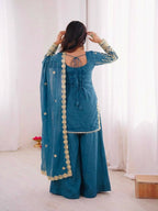 Teeya Creation New Trendy Women’s Ethnic Wear Kurta Sharara Set - Blue | Grocsy