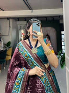 Vastranavya Traditional Ikkat Patola Print Tussar Silk Lehenga Choli - Teal | Grocsy