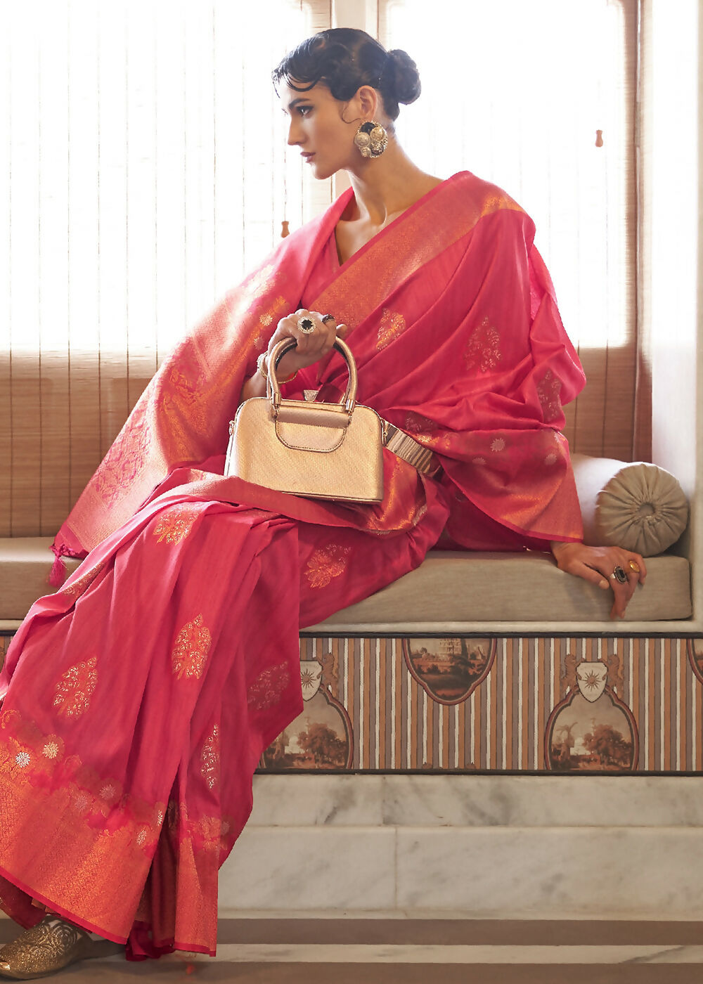 Dior Pink Tussar Banarasi Silk Designer Saree - Emponline | Grocsy