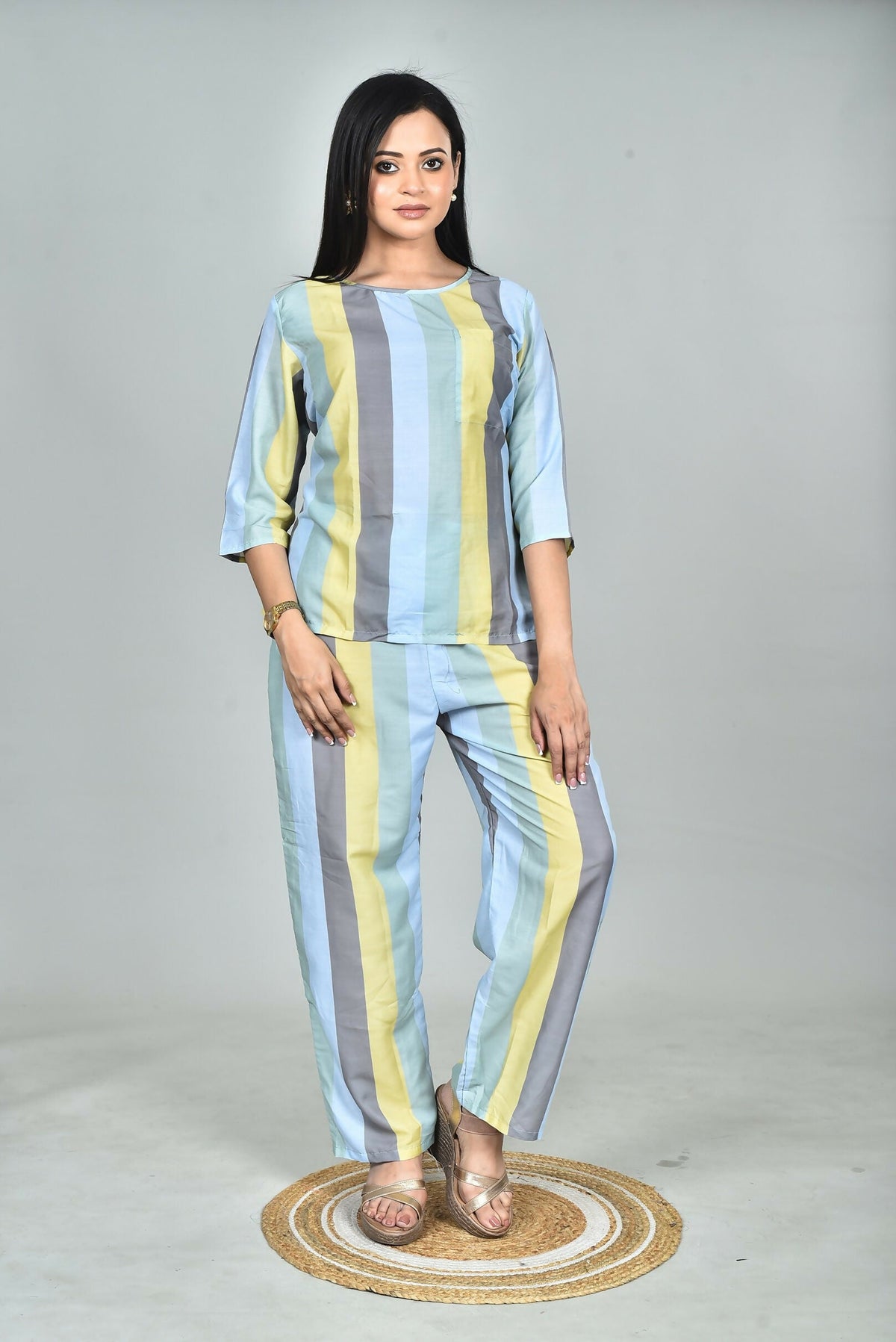 Morchari Digital Print Semi Muslin Co-Ord Set Top & Trouser-Multicolor | Grocsy