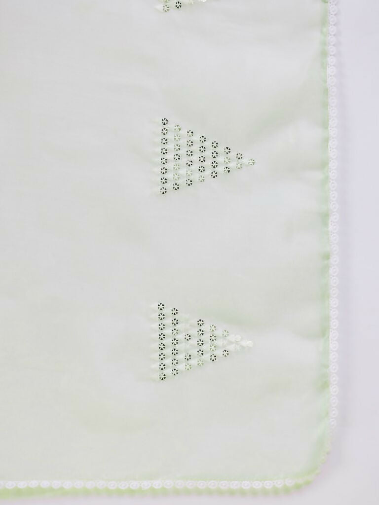 Green Tissue Slub Embroidered Saree with Unstitched Blouse - Vairagi | Grocsy