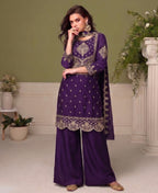 KC Purple Wedding Wear Embroidered Crush Silk Salwar Suit | Grocsy