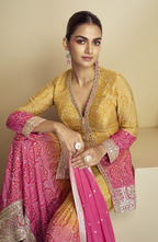 Lorenvalley Fashion Yellow and Pink Chinon Embroidery With Sequince Work Salwar Kameez Stitched | Grocsy