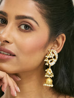 Nuyug 22K Gold-Plated Elegant Kundan Stone Studded & Pearl Drops Mini Jhumki Dangler Earrings | Grocsy