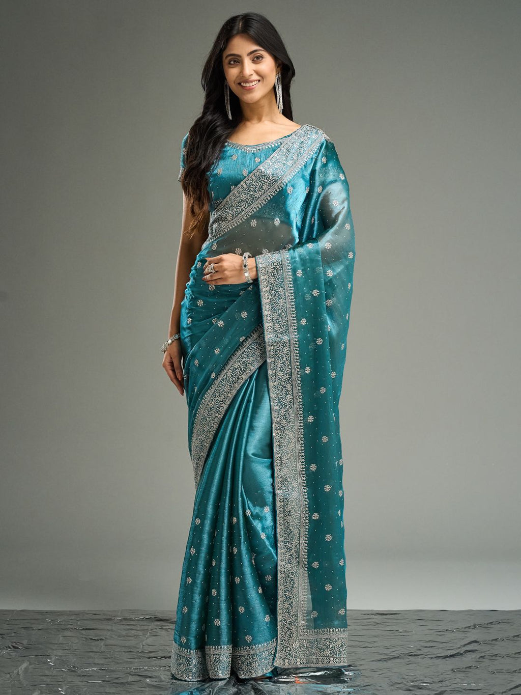 kasee Floral Embroidered Silk Blend Saree | Grocsy