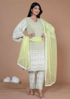 Miravan Women's Chikankari Embroidery Kurta And Palazzo With Dupatta | Grocsy
