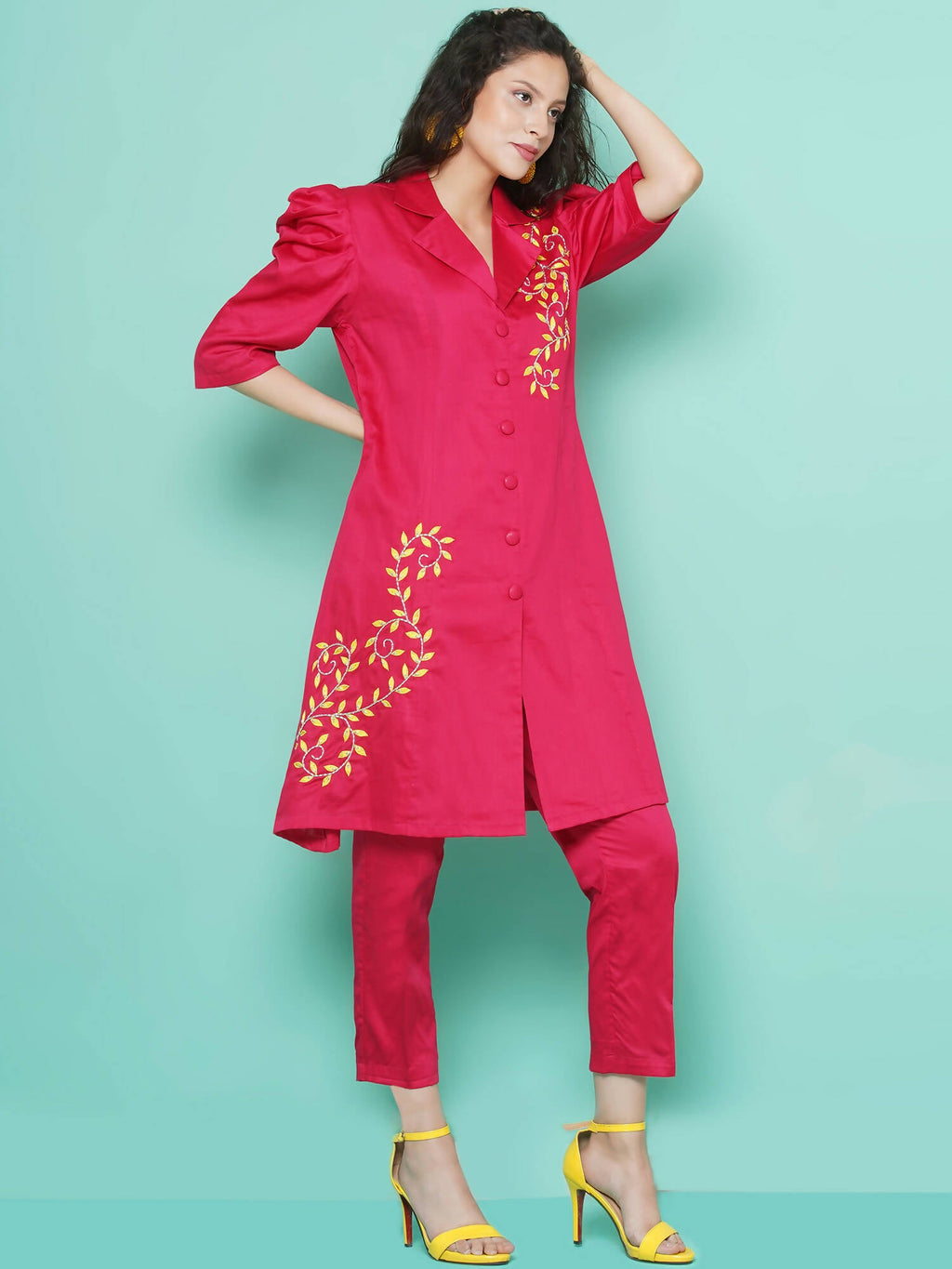 Women Republic Pink Cotton Silk Embroidered and Embellished Coord Set | Grocsy