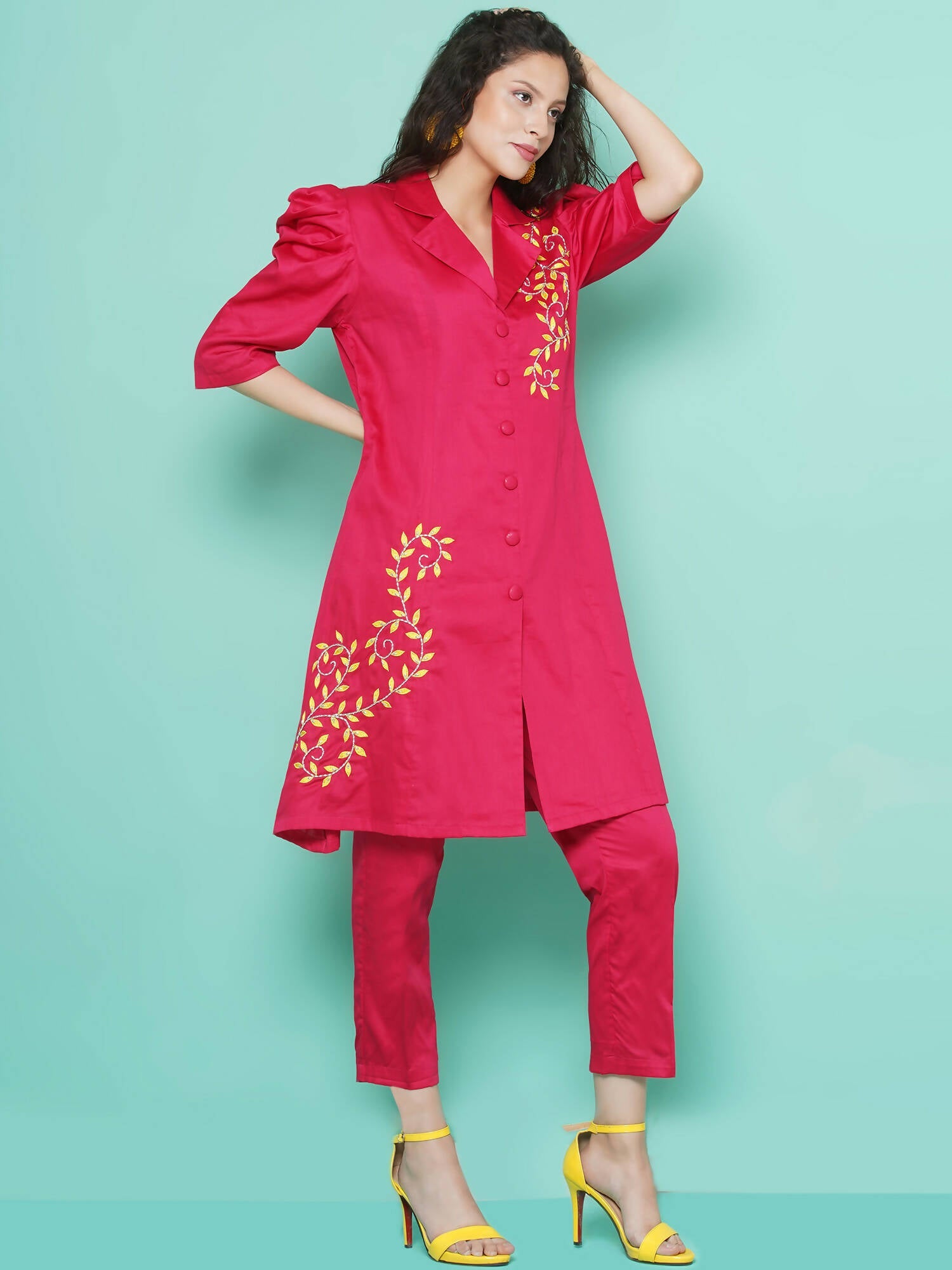 Women Republic Pink Cotton Silk Embroidered and Embellished Coord Set | Grocsy