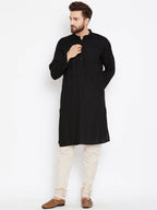 Even Apparels Black Pure Cotton Band Collar Men's Kurta | Grocsy
