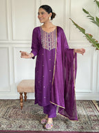 Purple Rayon Slub Stitched Suit With Dupatta - Tanisha | Grocsy