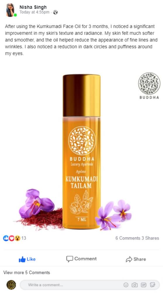 Buddha Natural Kumkumadi Face Oil | Grocsy
