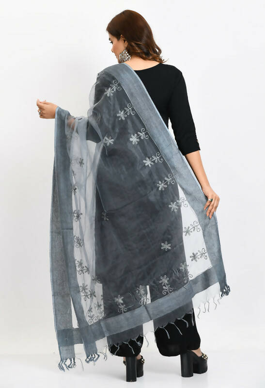 Mominos Fashion Moeza Women's Orgenza All Over Chikan Work Grey Dupatta | Grocsy