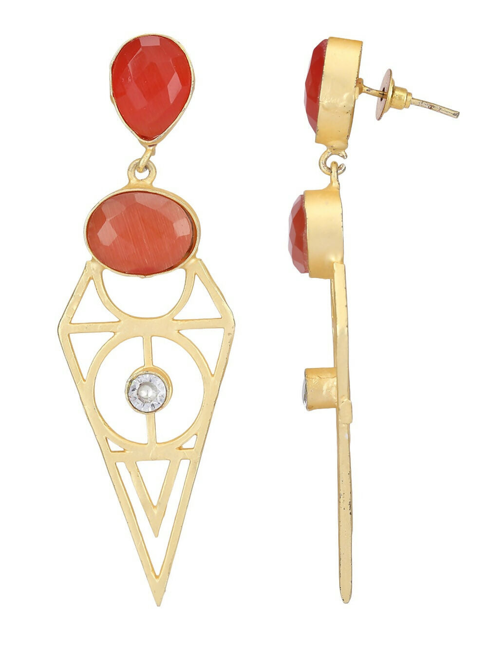 Joban Fashion Women Red Stone Matte Gold Earrings | Grocsy