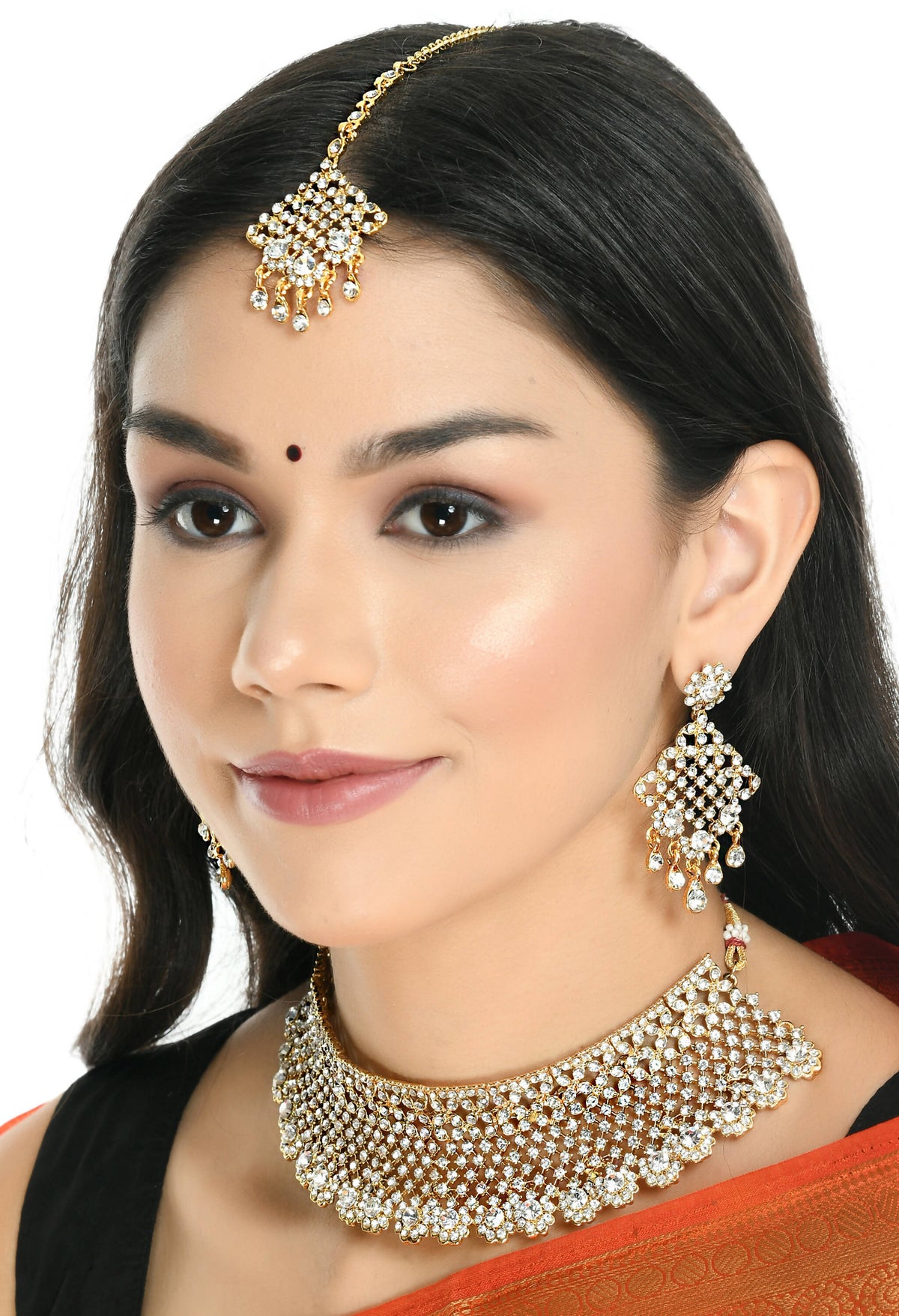 Mominos Fashion Johar Kamal Traditional Rajwadi Design Heavy Golden Colour Necklace Set | Grocsy