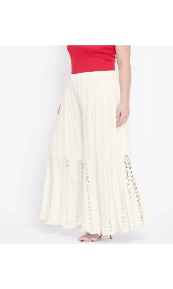 Mominos Fashion Off White Mirror Flower Work Palazzo | Grocsy