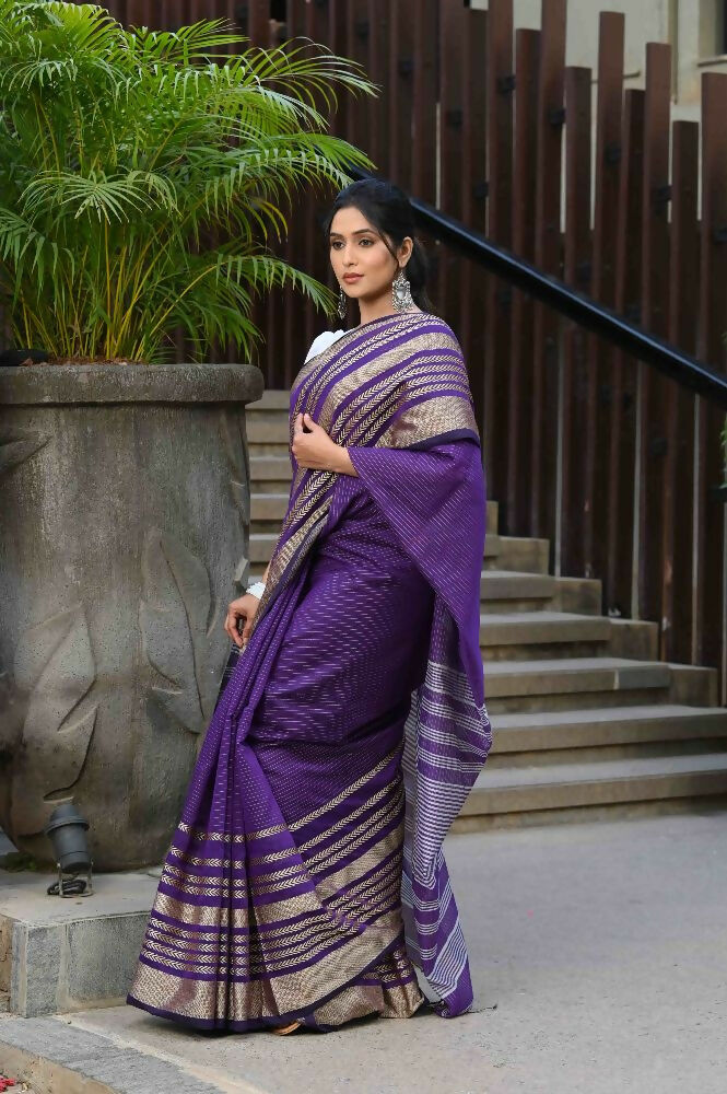 Beatitude Violet Cotton Handloom Saree | Grocsy