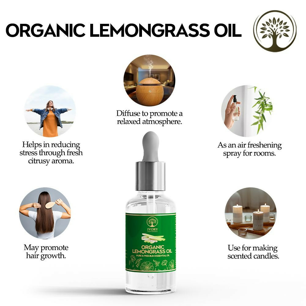 Ivory Natural Organic Lemongrass Oil Pure & Premium Essential Oil For Face, Scalp & Skin | Grocsy