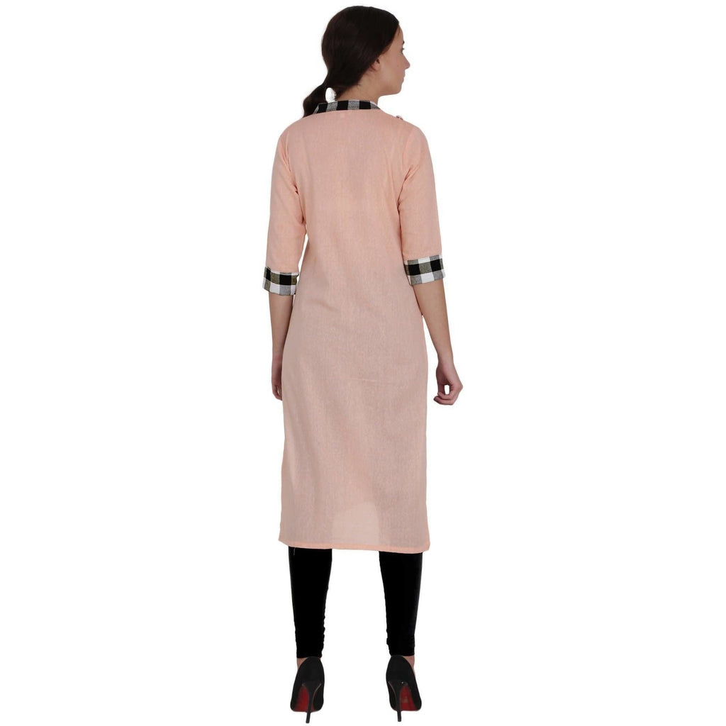 Kanoor Women's Peach Cotton Straight Kurti | Grocsy