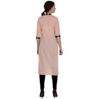 Kanoor Women's Peach Cotton Straight Kurti | Grocsy