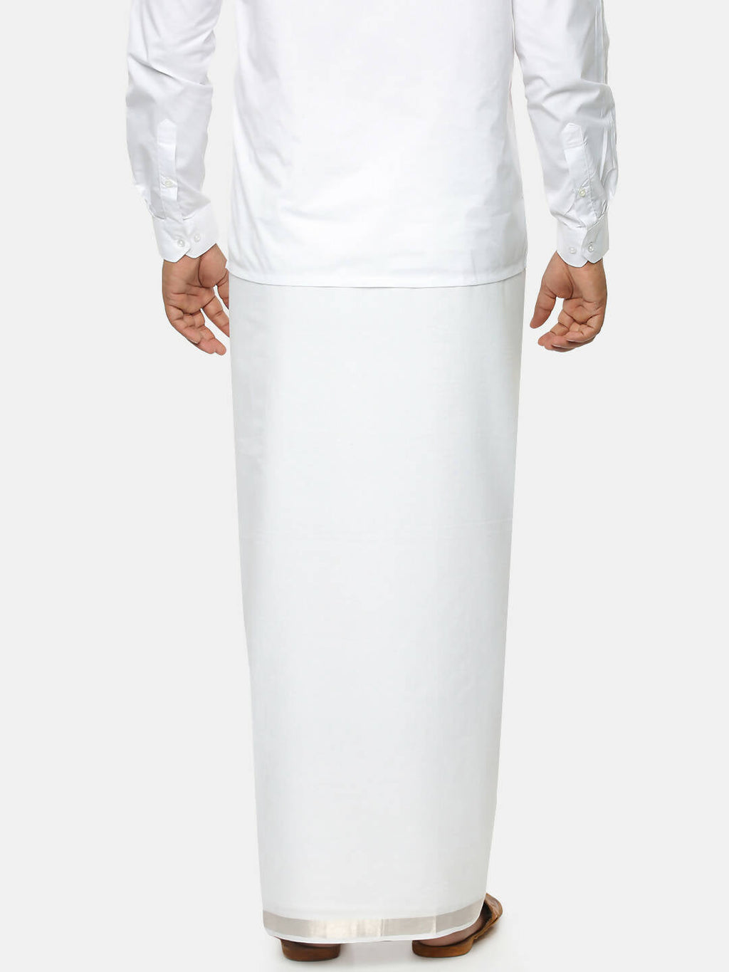 Ramraj Cotton Mens Cotton Silver Jari Dhoti - White | Grocsy