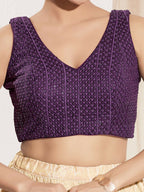 Joban Fashion Wine Sequence Padded Blouse With V Neck Sleeveless | Grocsy