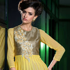 Yellow Georgette Floral Embroidered A-line Kurti - Missy | Grocsy