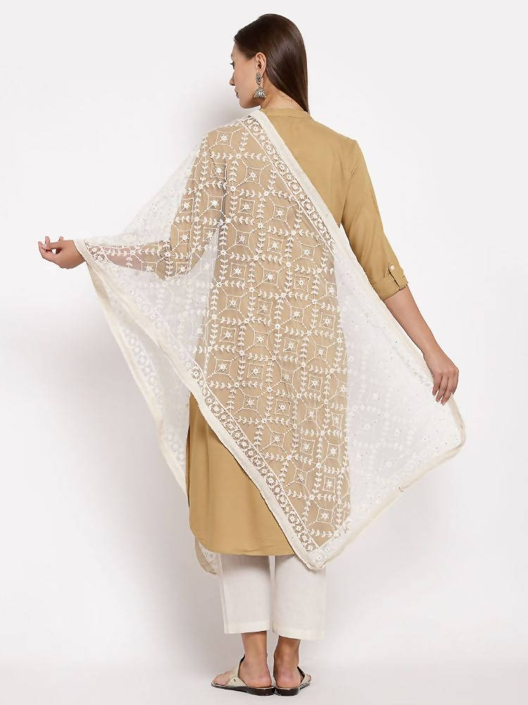 Myshka Women's White Net Solid Casual Dupatta | Grocsy
