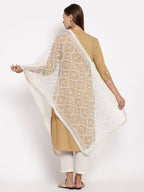 Myshka Women's White Net Solid Casual Dupatta | Grocsy