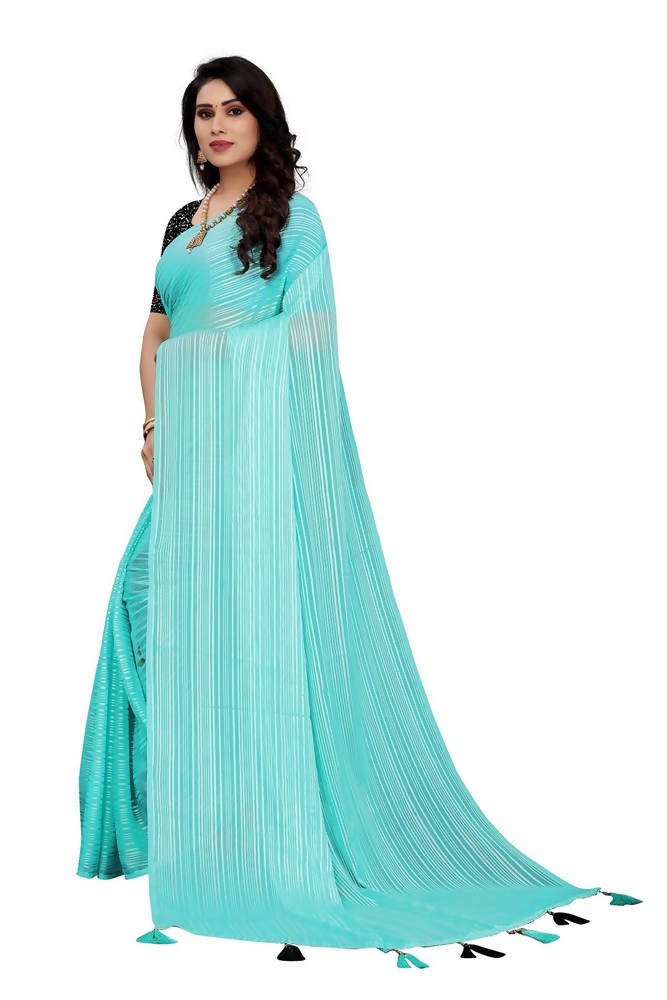 Vamika Sky Blue Georgette Seqence Saree (Riva Sky Blue) | Grocsy