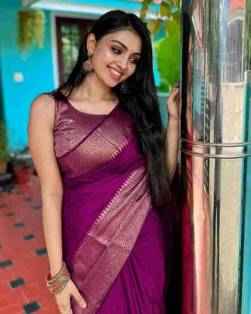 DEIANA'S Beautiful Designer Golden zari Soft Lichi Silk Saree - Wine | Grocsy