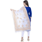 A R Silk Women's Gold Flowers Print Silk White Dupattas and Chunnis | Grocsy