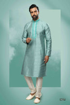 Raivat Ethnic Art Silk Mirror Embroidery Work Kurta Pajama In Sea Green Colour | Grocsy