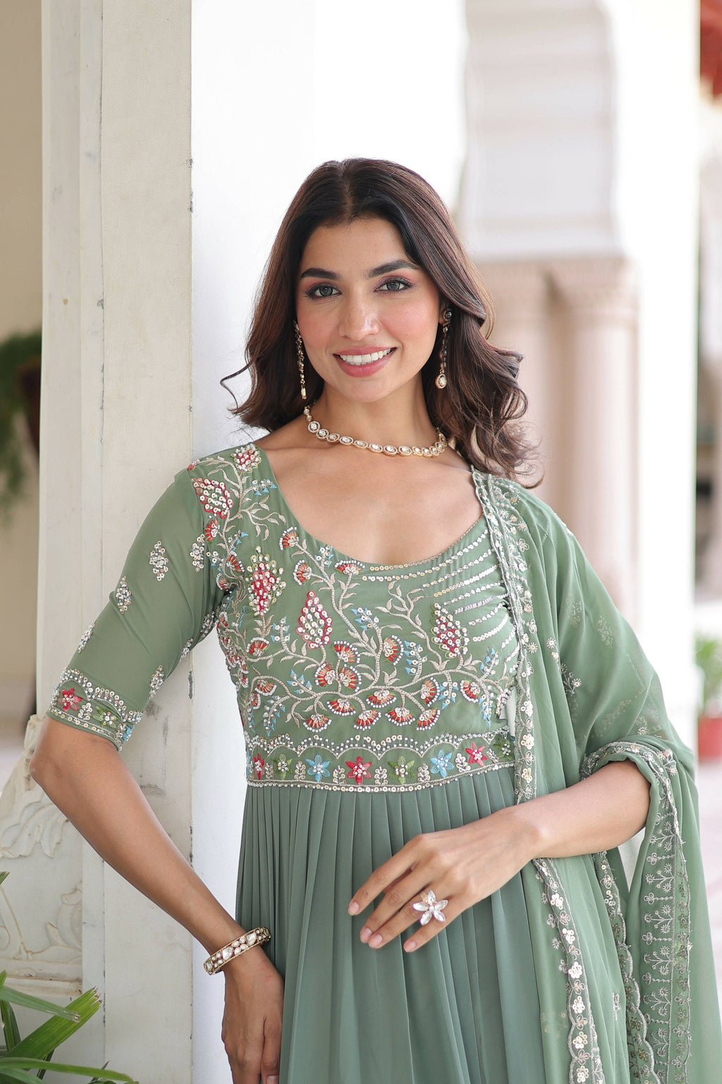Joban Fashion Pista Readymade Kurta Set With Sequence embroidery Work | Grocsy