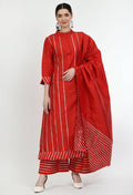 Women's Red Polysilk Suit With Siver Gota Work Enhanced With Gota Work On Dupatta - G & A Apparels | Grocsy