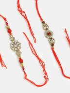 NVR Men Set of 2 Gold-Toned Stone-Studded Rakhi With Roli Chawal | Grocsy