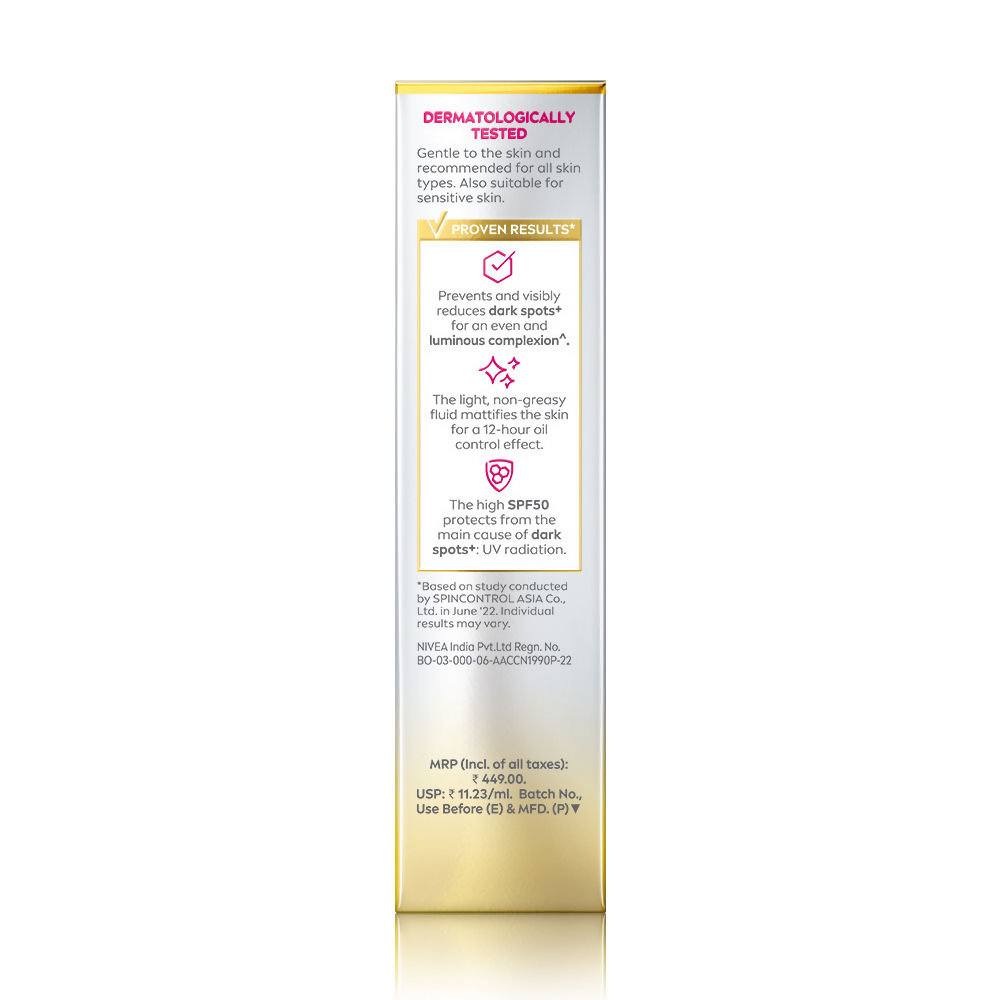 Nivea Luminous Even Glow Oil Control Day Cream SPF 50 | Grocsy