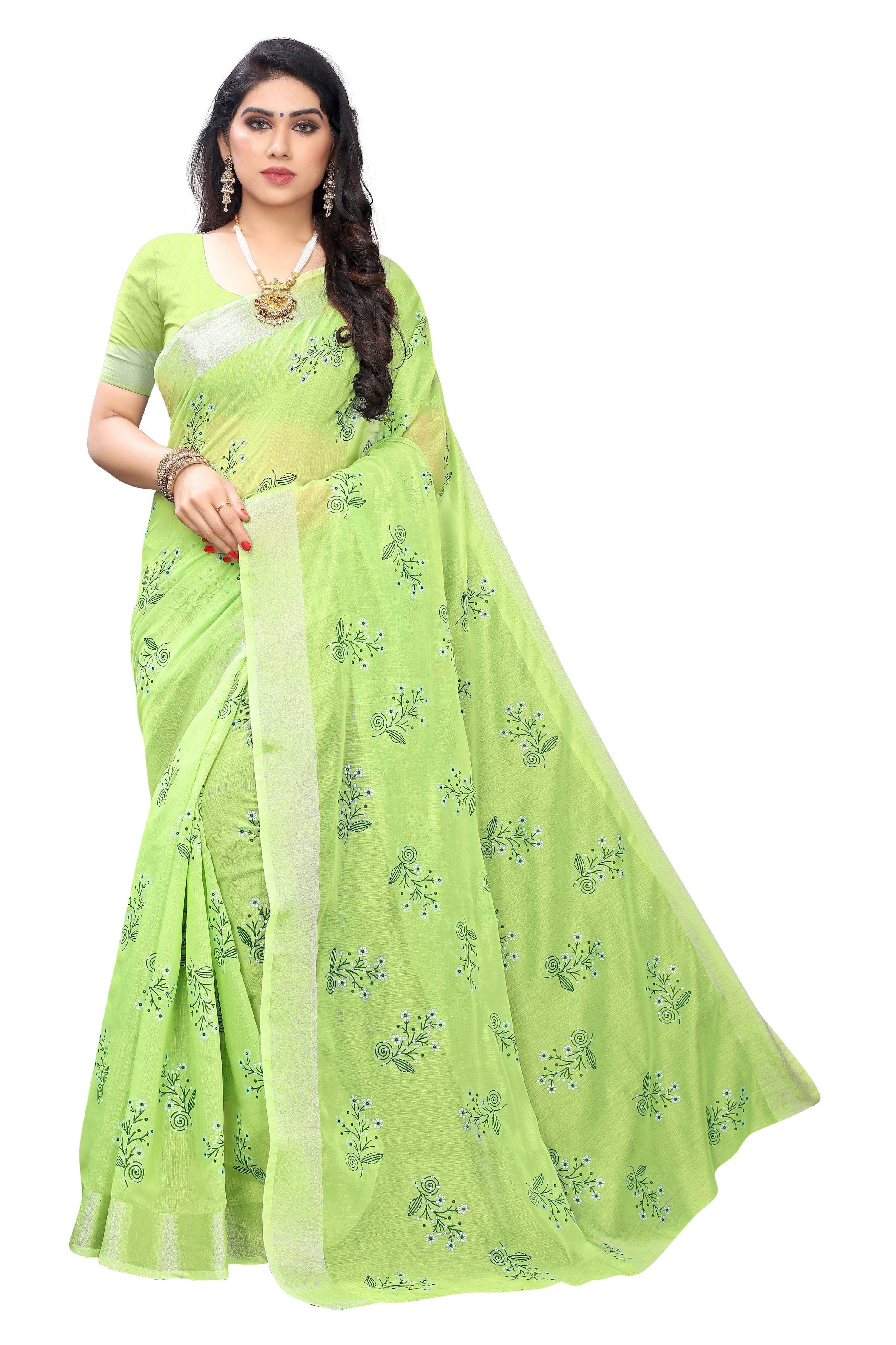 Vamika Green Chanderi Designer Saree | Grocsy