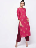 Aniyah Cotton Block Printed Pink Color Straight Kurta (AN-136K) | Grocsy