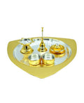 Puja N Pujari Gold & Silver Triangle Pooja Thali Set | Grocsy