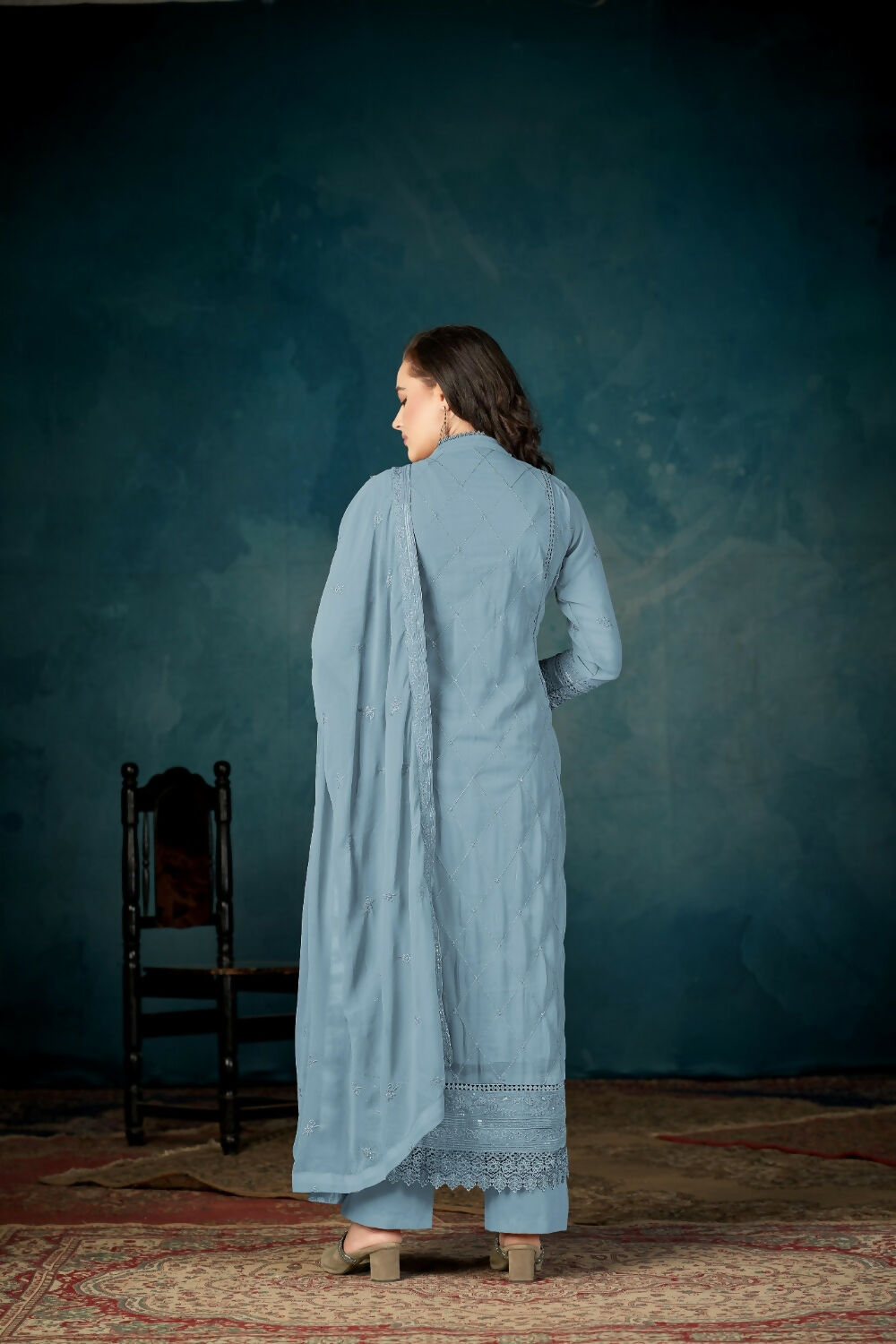 Anaita Sky Blue Heavy Faux Georgette Stitched Suit with Embroidered Sequence Work | Grocsy