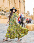 Designer Partywear Printed Yellow Pure Maslin Gown - Anbazaar | Grocsy