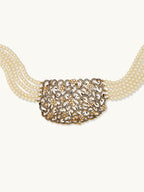 Nuyug 22K Gold-Plated Cubic Zirconia Studded & Pearl Beaded Necklace Set | Grocsy