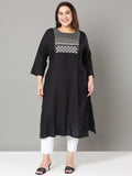 Sztori Plus Size Floral Yoke Design Sequinned Straight Kurta | Grocsy