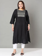 Sztori Plus Size Floral Yoke Design Sequinned Straight Kurta | Grocsy