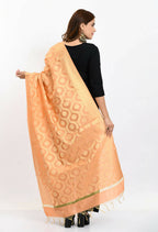 Mominos Fashion Moeza Women's Banarsi Silk All Over Woven Design Peach Dupatta | Grocsy
