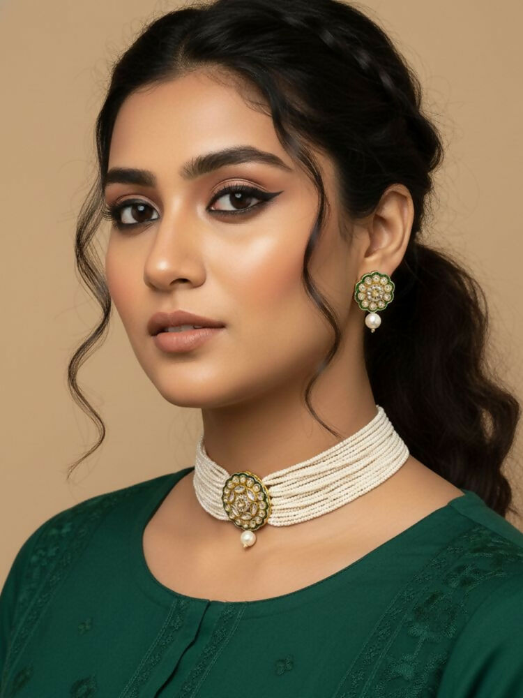 NVR Women Gold Plated White Kundan Jewellery Set | Grocsy